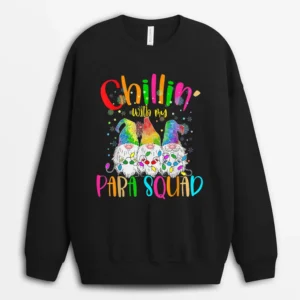 Para Squad Aka Teacher Christmas Chillin With My Gnomies Sweatshirt - Black