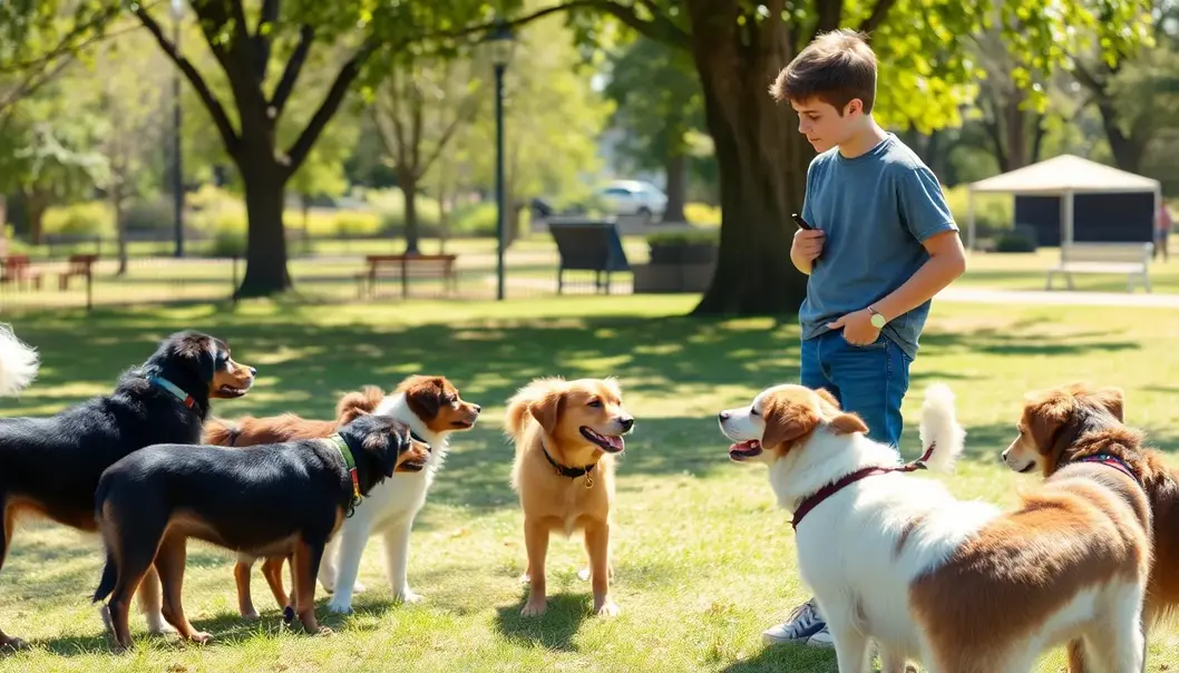 A teenager observes dogs to understand social dynamics and relate them to peer pressure.